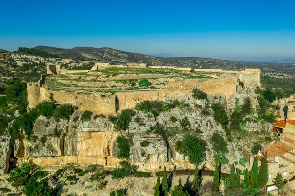 Vista Aérea Del Castillo Castalla Provincia Valencia España Con Donjon — Foto de Stock