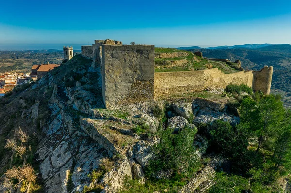 Vista Aérea Del Castillo Cervera Del Maestre Con Restos Edificio — Foto de Stock