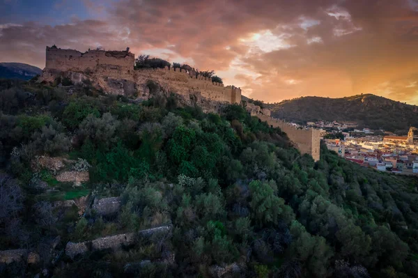 Vue Aérienne Château Gothique Médiéval Corbera Ruines Sur Une Colline — Photo