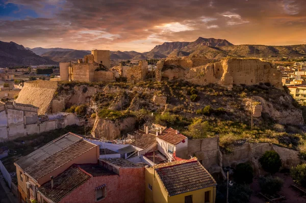 Vue Aérienne Panoramique Château Médiéval Elda Dessus Ville Avec Des — Photo