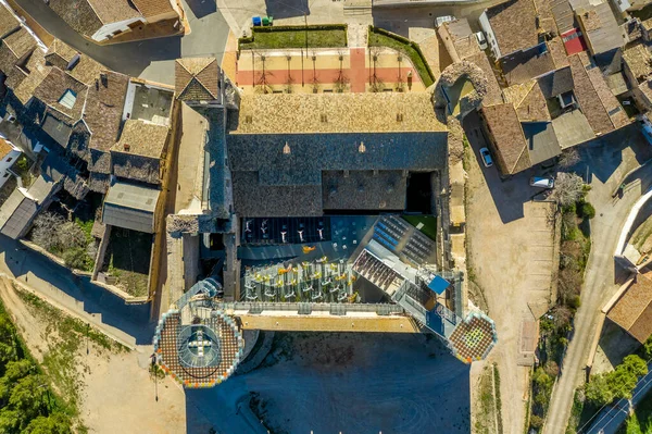 Aerial View Garcimunoz Medieval Castle Church Ancient Architecture Meets Modern — Stock Photo, Image