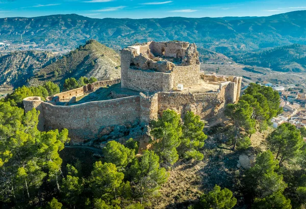 Vista Aérea Del Castillo Jalance España Una Colina Del Siglo — Foto de Stock