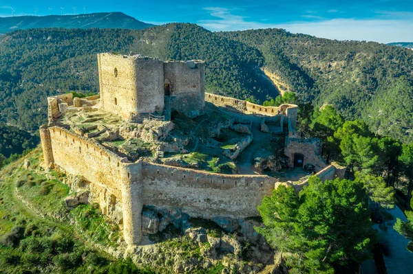 Vista Aérea Del Castillo Jalance España Una Colina Del Siglo — Foto de Stock