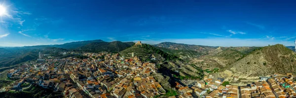 Widok Lotu Ptaka Zamek Jalance Hiszpanii Wzgórzu Xii Wieku Składający — Zdjęcie stockowe