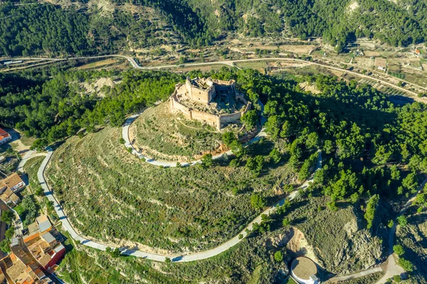 Αεροφωτογραφία Του Κάστρου Jalance Στην Ισπανία Μια Κορυφή Λόφου Από — Φωτογραφία Αρχείου