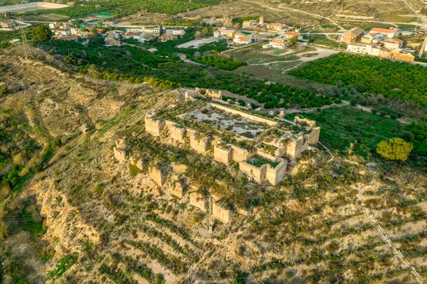 Monteagudo Kalesinin Hava Günbatımı Görüntüsü Murcia Spanya Yakınlarındaki Dağın Şeklini — Stok fotoğraf