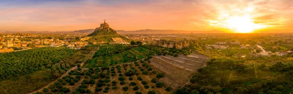 Vista Aérea Atardecer Del Castillo Monteagudo Construido Tierra Apisonada Con —  Fotos de Stock