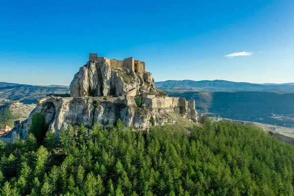 Veduta Aerea Della Città Medievale Murata Morella Con Bastioni Torri — Foto Stock