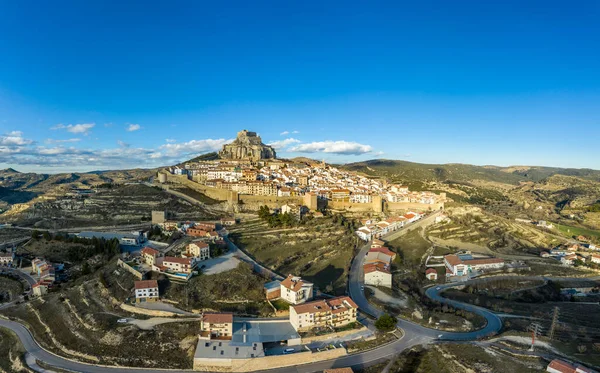 Luftaufnahme Des Mittelalterlichen Von Mauern Umgebenen Morella Walls Und Der — Stockfoto