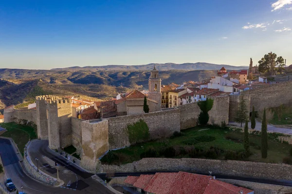 Luftaufnahme Des Mittelalterlichen Von Mauern Umgebenen Morella Walls Und Der — Stockfoto