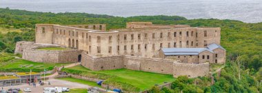Close up aerial view of ruined Borgholm castle on the island of land in Sweden