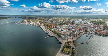 Aerial panoramic view of Vstervik town in Sweden popular summer vacation spot for locals