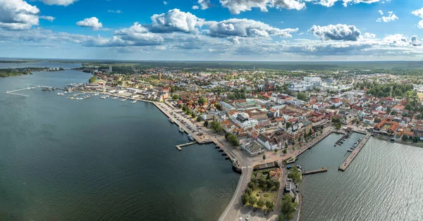 Aerial panoramic view of Vstervik town in Sweden popular summer vacation spot for locals