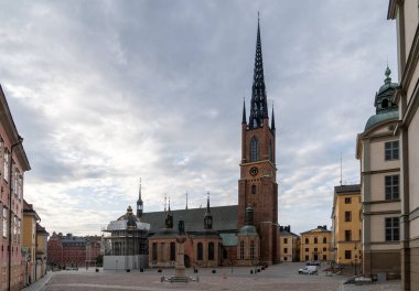 View of Riddarholmen Church in Stockholm Old Town used for burial and commemorative purposes with secions dating from 13th century