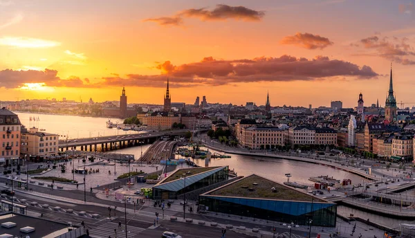 Stockholm Old Town Gamla Stan with stunning colorful summer sunset sky in Sweden