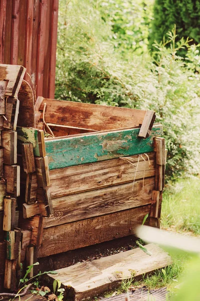 Composting Box Farm Made Old Rustic Wood Eco Nature Friendly — Stock Photo, Image