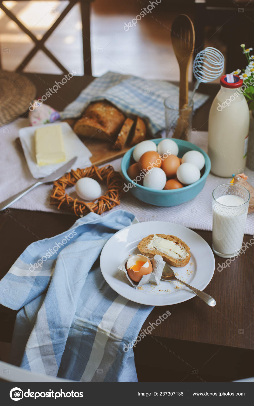 Country Breakfast Rustic Home Kitchen Farm Eggs Butter Wholegrain