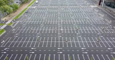 Aerial footage of giant empty parking lot