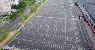 Aerial footage of giant empty parking lot