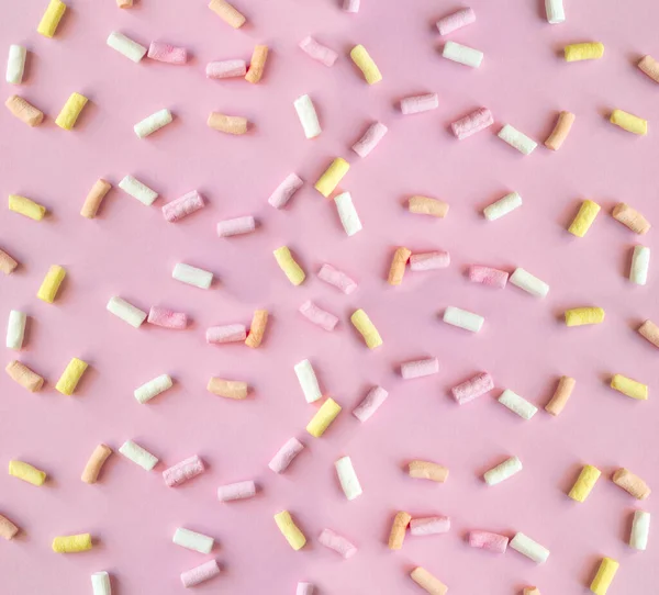 Pastello Colorato Modello Caramelle Marshmallow Uno Sfondo Rosa — Foto Stock