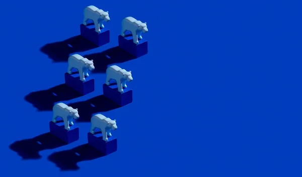 Toy Polar Bears Blue Blocks Ocean Blue Background Pattern Hard — Stock Photo, Image