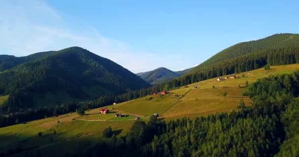 Piękny widok ariel z drona na karpackiej górskiej wsi — Wideo stockowe