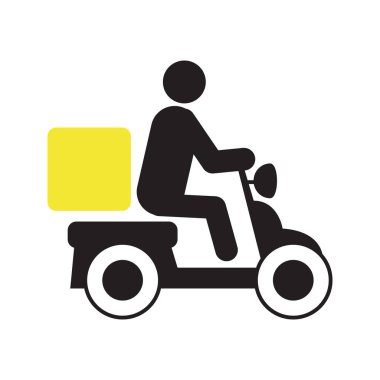 Teslimat scooter siluet simge beyaz arka plan üzerinde sürüş kişi