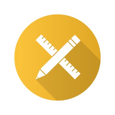 Cetvel ve kalem düz tasarım simgesi beyaz arka plan üzerinde