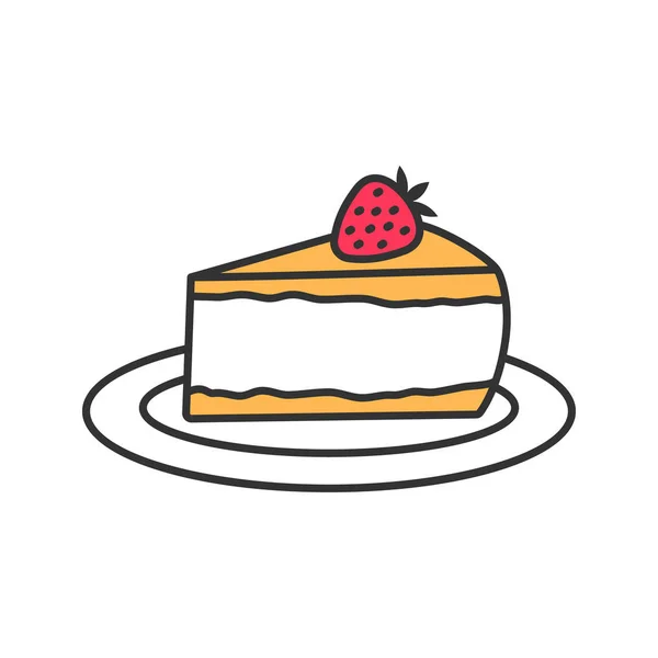 Tarta Queso Con Icono Color Fresa Sobre Fondo Blanco — Vector de stock