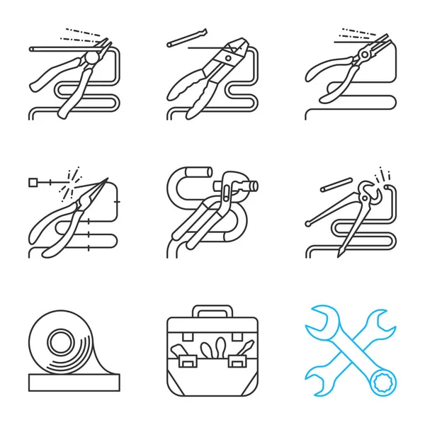 Κατασκευή Εργαλεία Γραμμική Εικόνες Set Πένσες Λαβίδες Λαβίδες Πένσες Σύρμα — Διανυσματικό Αρχείο