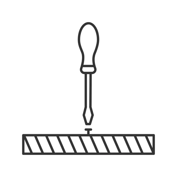 Schraubenzieher Drehen Schraube Lineares Symbol Auf Weißem Hintergrund — Stockvektor