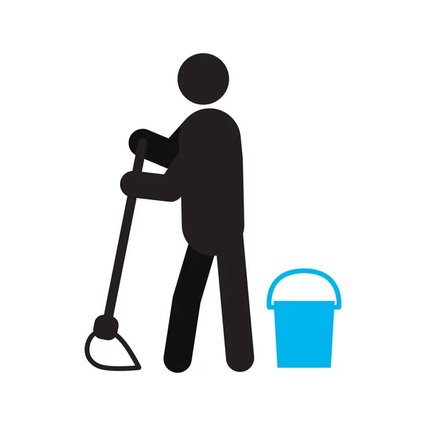 Person Mopping Floor Silhouette Icon White Background — Stock Vector