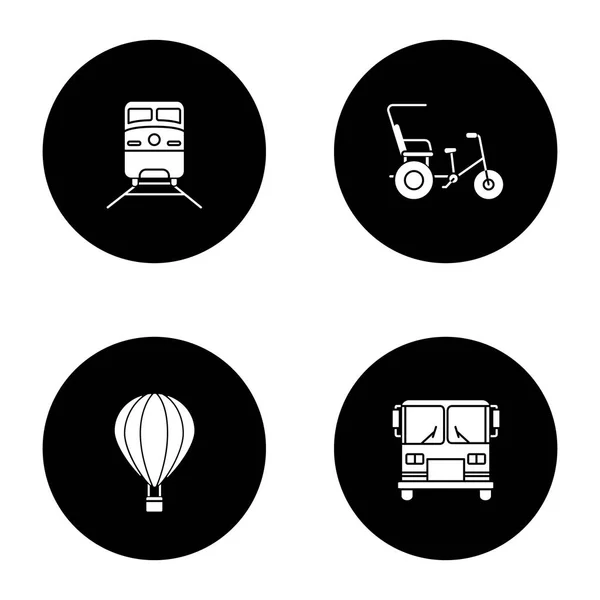 Conjunto Iconos Del Glifo Del Transporte Público Tren Bicicleta Rickshaw — Vector de stock