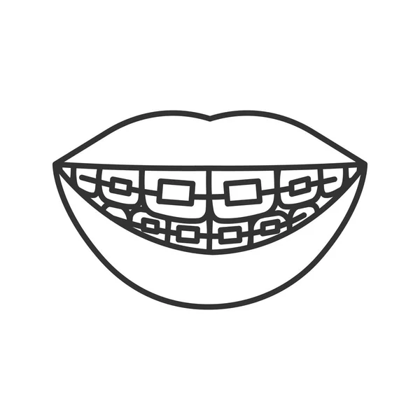 歯科は 白い背景の上の線形アイコンを中かっこ — ストックベクタ