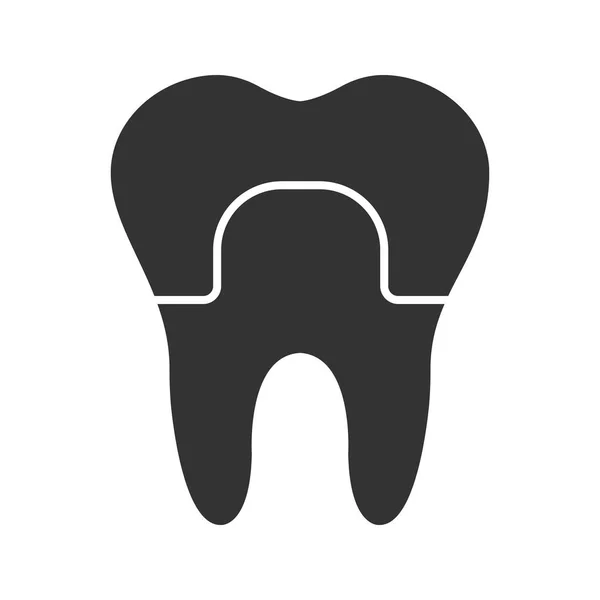 Ícone Glifo Coroa Dental Fundo Branco — Vetor de Stock