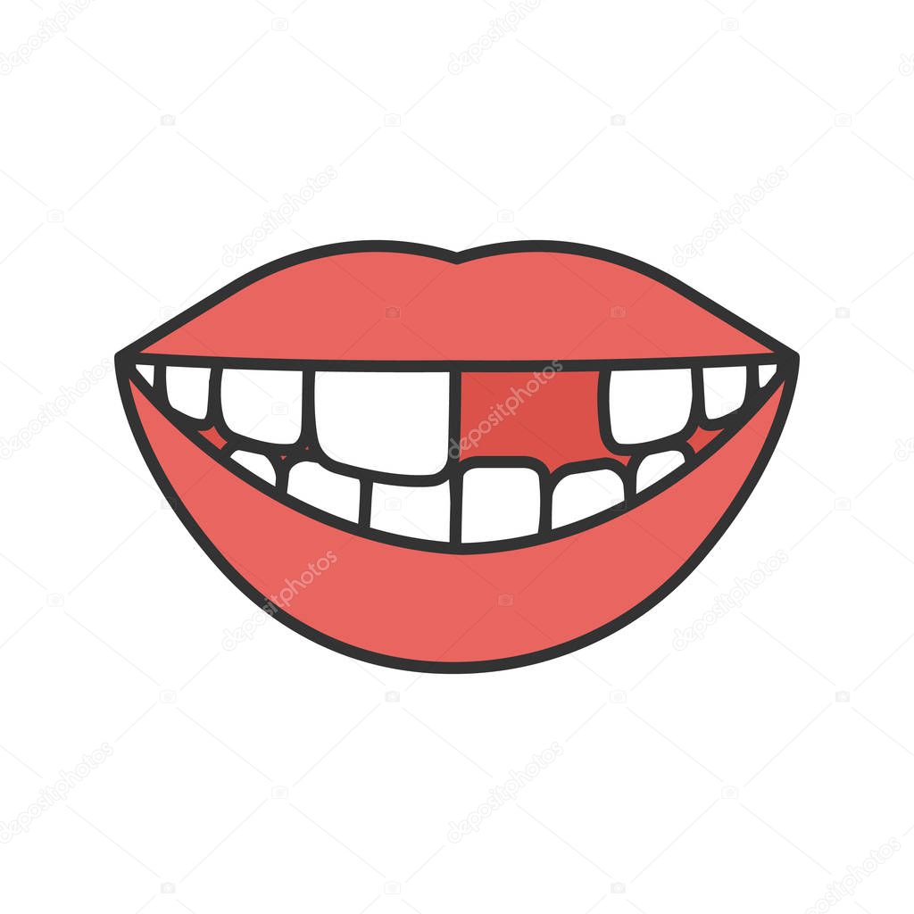 Smile with missing tooth color icon on white background