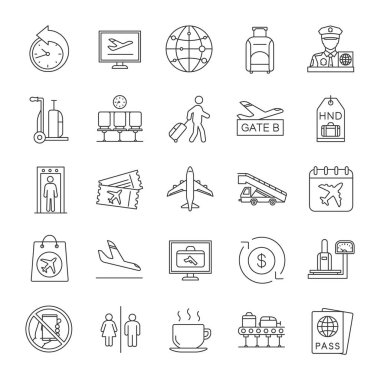 Havaalanı Servisi doğrusal Icons set.