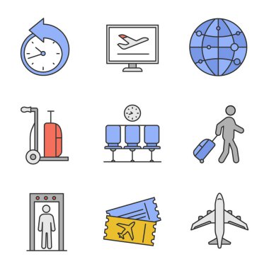 Havaalanı Servisi renk Icons set.