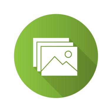 Dijital görüntüler, fotoğraflar tasarım uzun gölge glif simgesi düz.. 