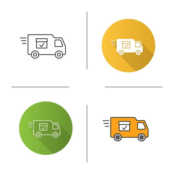 Delivery Van Checkmark Icon Set Isolated White Background — Stock Vector