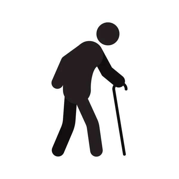 Old Man Going Walking Stick Silhouette Icon Isolated White Background — Stock Vector