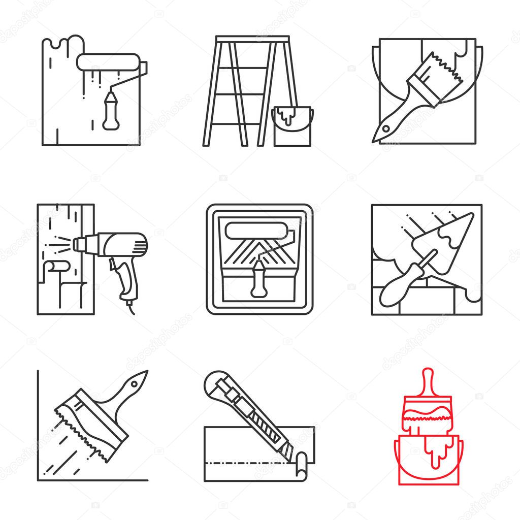 Different construction tools icons set.