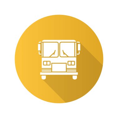 Otobüs düz tasarım uzun gölge glif simgesi.