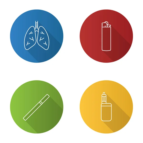 Rauchen Flache Lineare Lange Schatten Symbole Gesetzt — Stockvektor