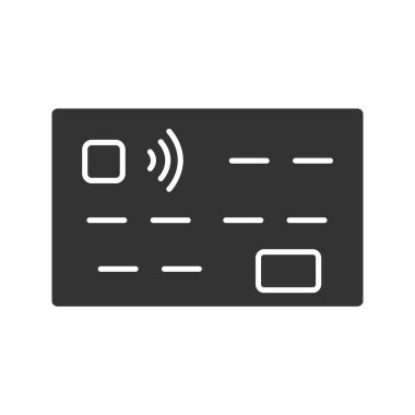 Kredi kartı glif simgesi. Nakitsiz ödeme. Siluet simge. Negatif alan. İzole vektör çizim