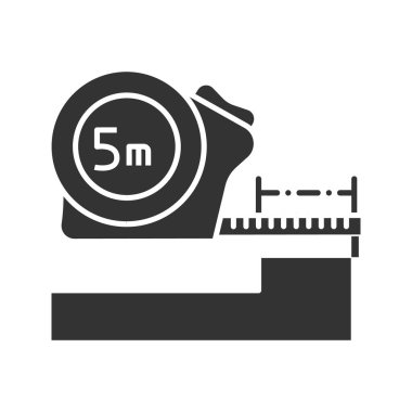 Ölçer, rulet glif simgesi. Siluet simge. Uzunluk ölçüm. Ölçüm bandı. Negatif alan. İzole vektör çizim