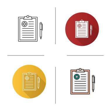 Tıbbi rapor simgesi. Doktor tavsiye. Tasarım, doğrusal düz ve stilleri renk. İzole vektör çizimler