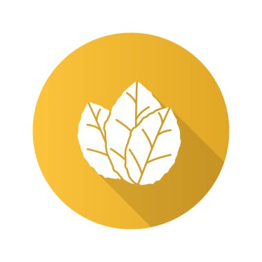 Tütün düz tasarım uzun gölge glif simgesi bırakır. Nane. Vektör siluet çizimi