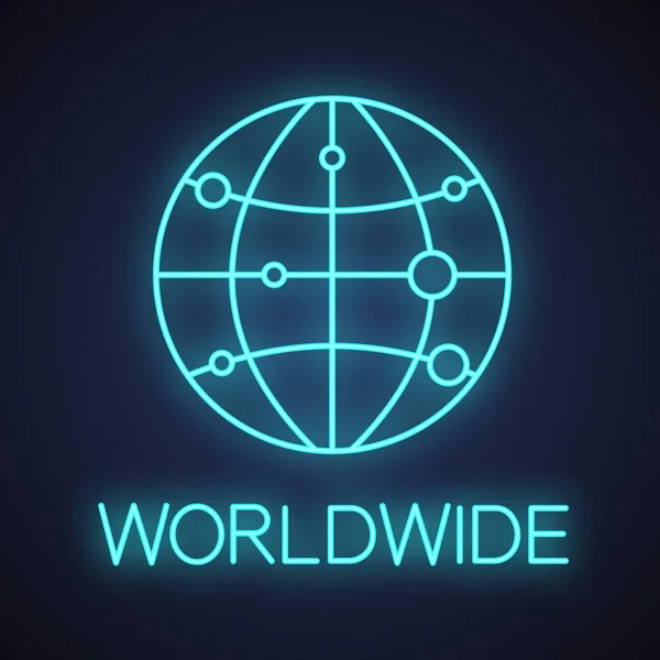 Internationale Routenkarte Neonlicht Symbol Globus Mit Zielpunkten Welthandel Tourismus Leuchtendes — Stockvektor
