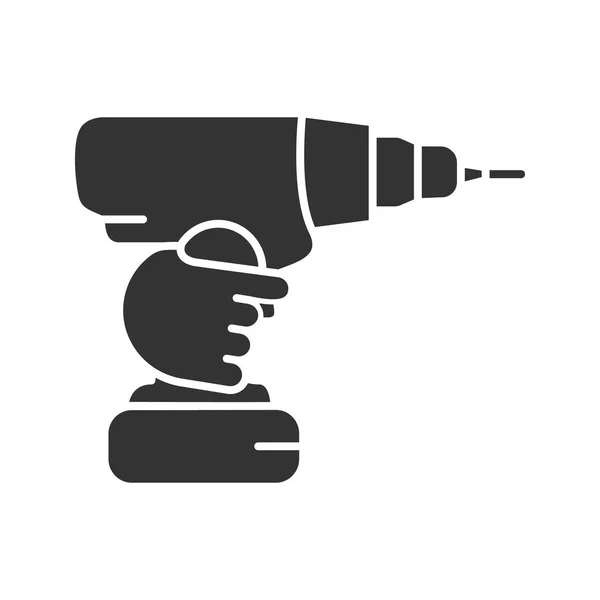 Hand Holding Cordless Drill Glyph Icon Silhouette Symbol Portable Electric — Stock Vector